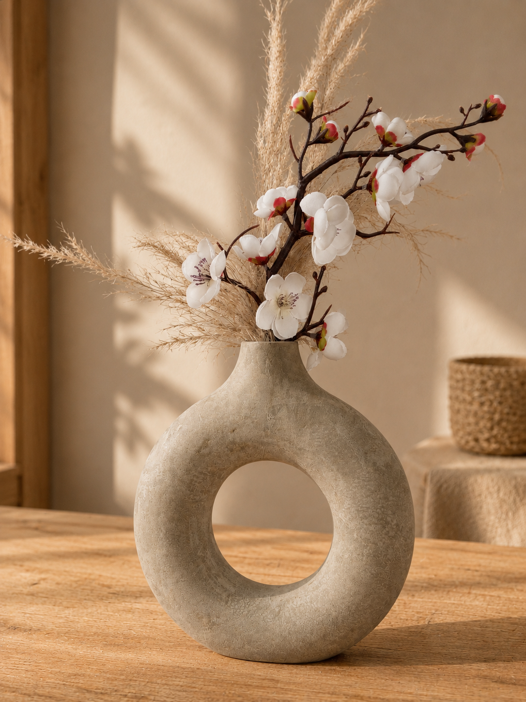 Florero Ciclo en Cemento Artesanal - Diseño Circular Dona