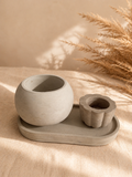 Set Decorativo Obra Gris Orbe (Cuenco Orbe + Portavelas Dalia + Bandeja Luna)