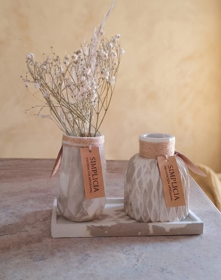 Set Decorativo Marmoleado (Florero Rivera + Florero Pilar + Bandeja Prisma)